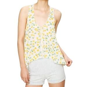 Free People Yellow and Green Floral Crocheted Lace Tank Size Medium